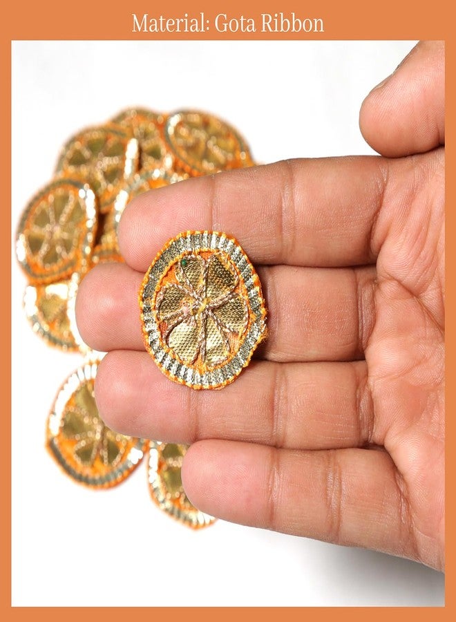 EmbroideryMaterial Gota Patti Embroidery Patches for Clothes, Applique Patches for Embroidery Work, Gota Flowers for Decoration, Crafts & Flowers for Dress Designing (20 Pieces, Gold & Orange, 3.2 CM) - Image 3